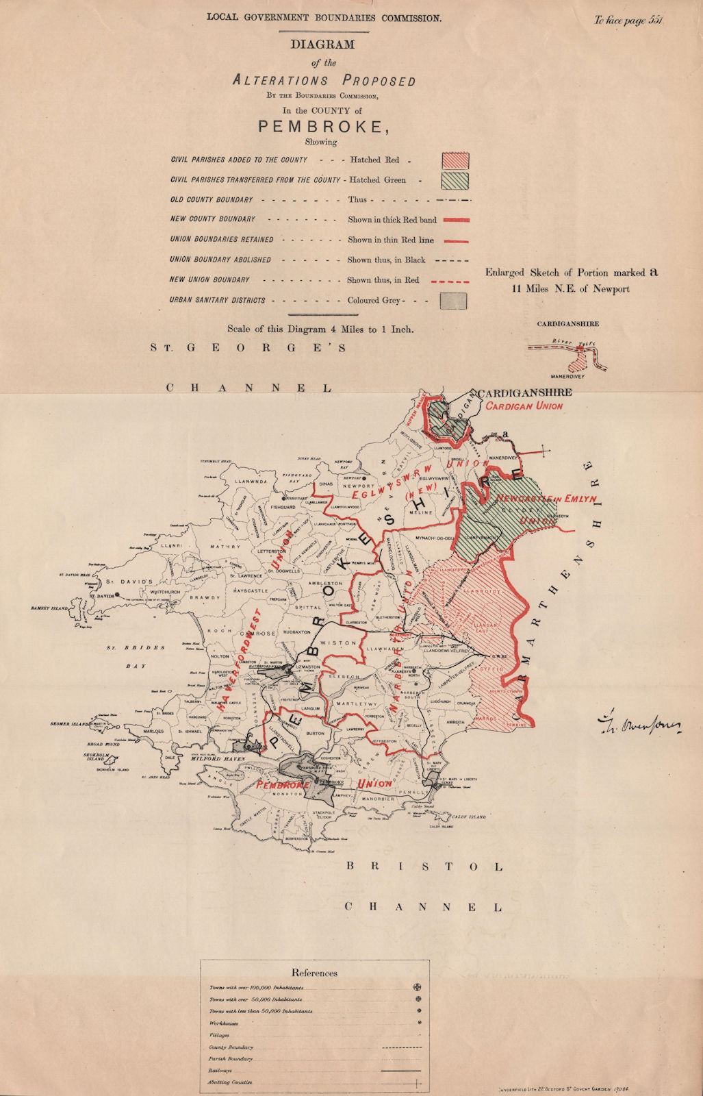 Alterations Proposed in Pembrokeshire. JONES. BOUNDARY COMMISSION 1888 old map